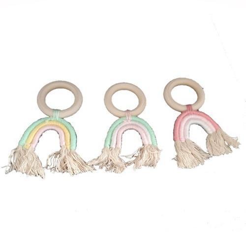 Rainbow Crochet & Wooden Baby Teething Ring