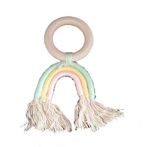 Rainbow Crochet & Wooden Baby Teething Ring