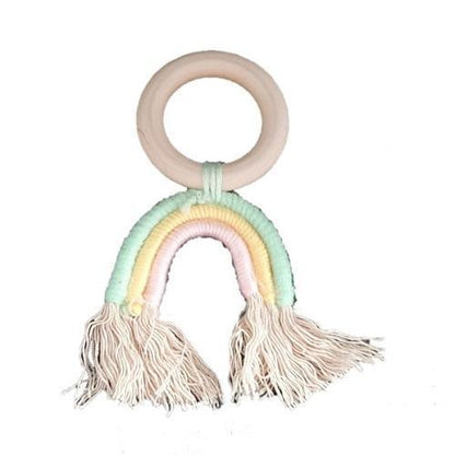 Rainbow Crochet & Wooden Baby Teething Ring